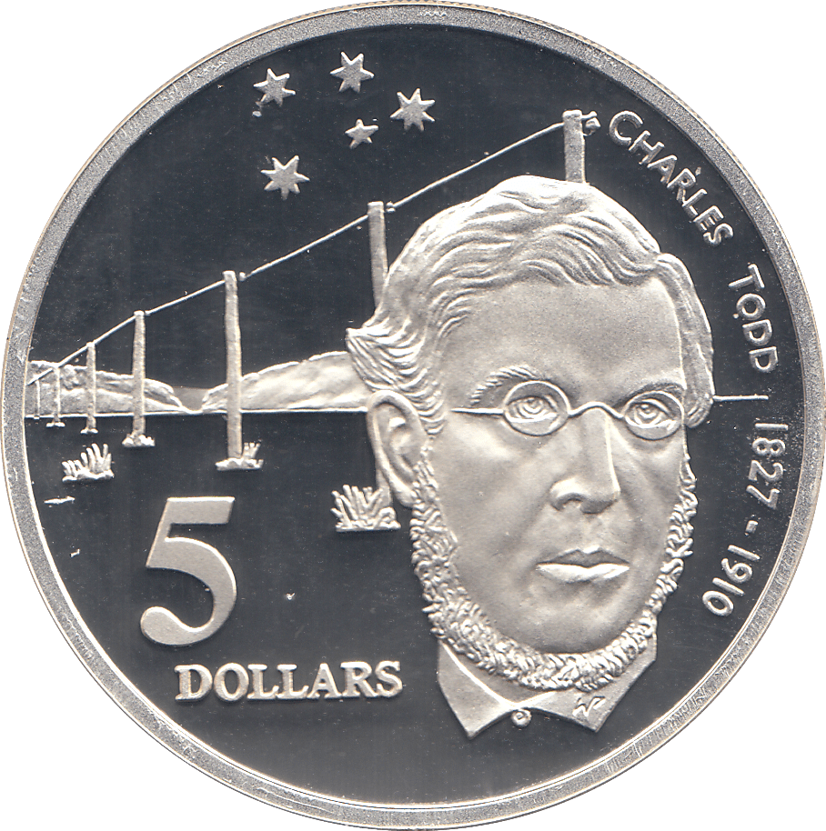 1995 SILVER PROOF FIVE DOLLARS AUSTRALIA CHARLES TODD - SILVER WORLD COINS - Cambridgeshire Coins