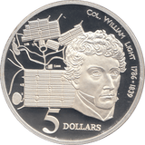 1995 SILVER PROOF FIVE DOLLARS AUSTRALIA COL. WILLIAM LIGHT - SILVER WORLD COINS - Cambridgeshire Coins