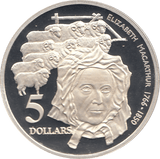 1995 SILVER PROOF FIVE DOLLARS AUSTRALIA ELIZABETH MACARTHUR - SILVER WORLD COINS - Cambridgeshire Coins
