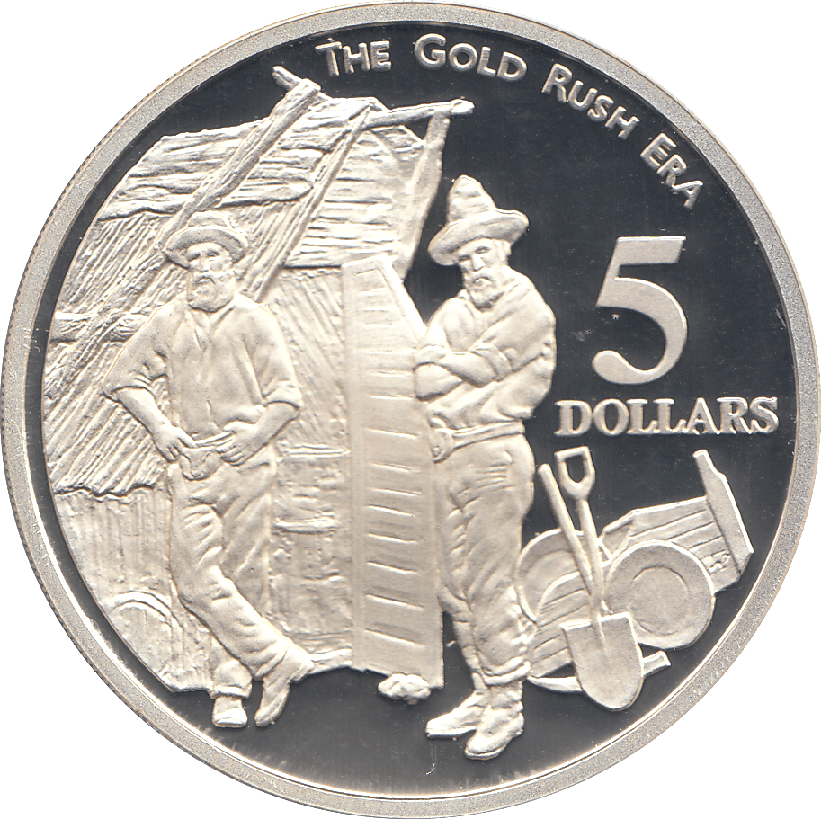 1995 SILVER PROOF FIVE DOLLARS AUSTRALIA GOLD RUSH ERA - SILVER WORLD COINS - Cambridgeshire Coins