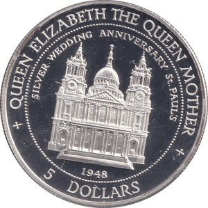 1995 SILVER PROOF FIVE DOLLARS SILVER WEDDING ANNIVERSARY - SILVER WORLD COINS - Cambridgeshire Coins