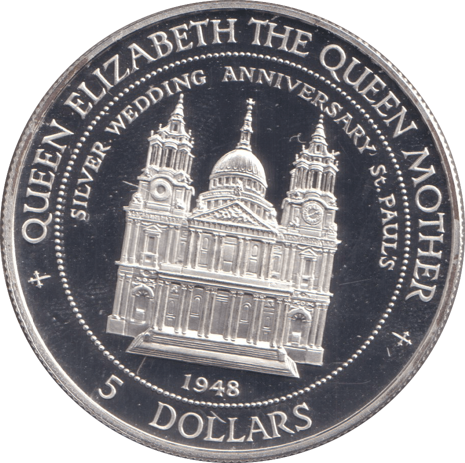 1995 SILVER PROOF FIVE DOLLARS SILVER WEDDING ANNIVERSARY - SILVER WORLD COINS - Cambridgeshire Coins