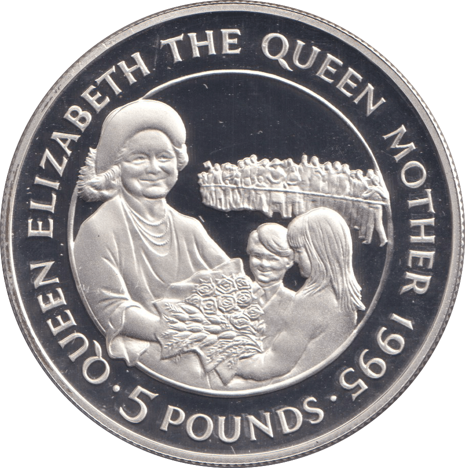 1995 SILVER PROOF FIVE POUNDS THE QUEEN MOTHER - SILVER WORLD COINS - Cambridgeshire Coins