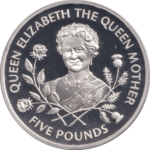 1995 SILVER PROOF FIVE POUNDS THE QUEEN MOTHER - SILVER WORLD COINS - Cambridgeshire Coins
