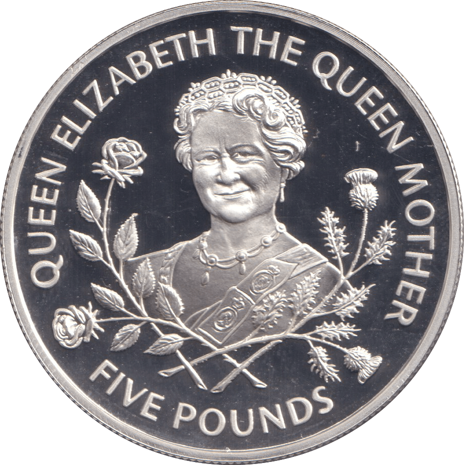 1995 SILVER PROOF FIVE POUNDS THE QUEEN MOTHER - SILVER WORLD COINS - Cambridgeshire Coins