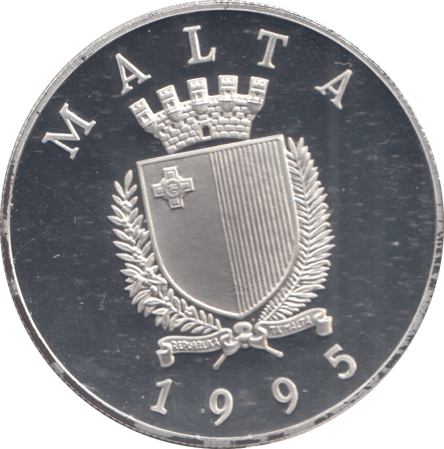1995 SILVER PROOF MALTA 5 LIRI - Silver Proof - Cambridgeshire Coins