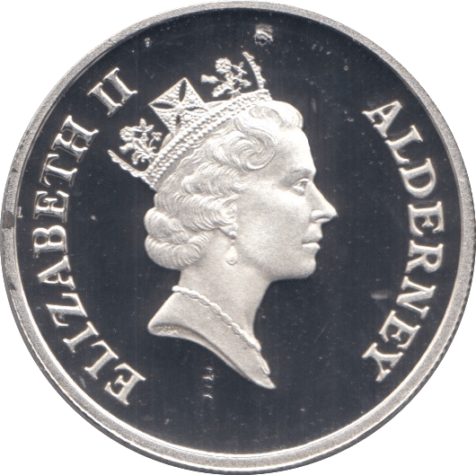 1995 SILVER PROOF ONE POUND ALDERNEY - SILVER WORLD COINS - Cambridgeshire Coins