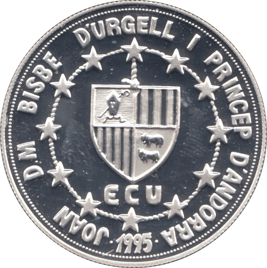1995 SILVER PROOF TEN DINARS ECU ANDORRA - SILVER WORLD COINS - Cambridgeshire Coins