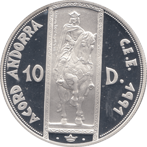 1995 SILVER PROOF TEN DINARS ECU ANDORRA - SILVER WORLD COINS - Cambridgeshire Coins