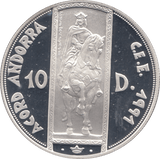 1995 SILVER PROOF TEN DINARS ECU ANDORRA - SILVER WORLD COINS - Cambridgeshire Coins