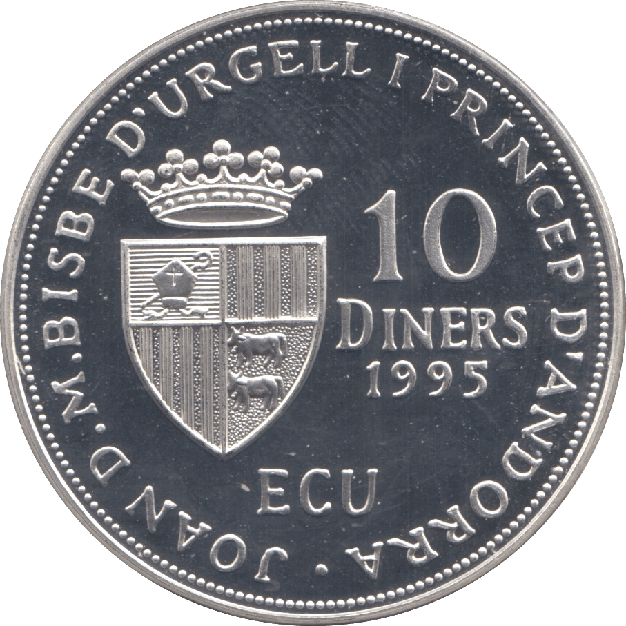 1995 SILVER PROOF TEN DINERS ECU ANDORRA - SILVER WORLD COINS - Cambridgeshire Coins