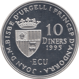 1995 SILVER PROOF TEN DINERS ECU ANDORRA - SILVER WORLD COINS - Cambridgeshire Coins