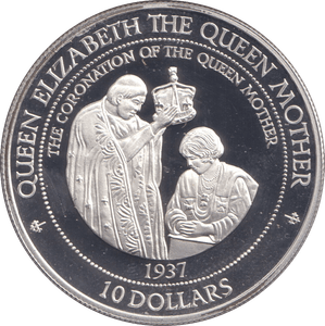 1995 SILVER PROOF TEN DOLLARS CORONATION OF QUEEN MOTHER - SILVER WORLD COINS - Cambridgeshire Coins