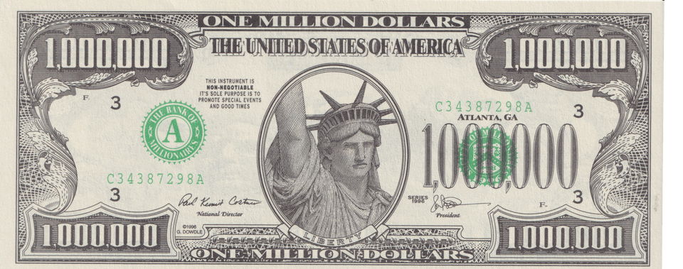 1996 FANTASY 1,000,000 DOLLAR BANKNOTE REF-1738 - WORLD BANKNOTES - Cambridgeshire Coins