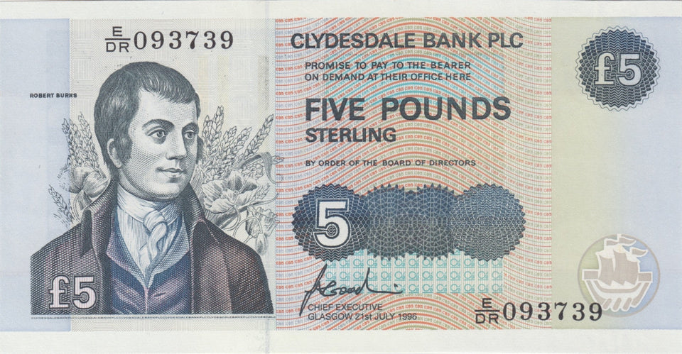 1996 FIVE POUND CLYDESDALE BANK BANKNOTE REF SCOT - 74 - World Banknotes - Cambridgeshire Coins