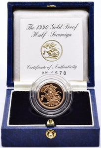 1996 GOLD PROOF HALF SOVEREIGN BOXED - GOLD PROOF HALF SOVEREIGNS - Cambridgeshire Coins