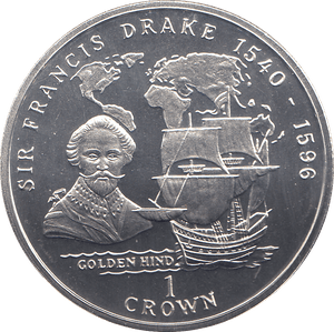 1996 ONE CROWN SIR FRANCIS DRAKE - WORLD COINS - Cambridgeshire Coins