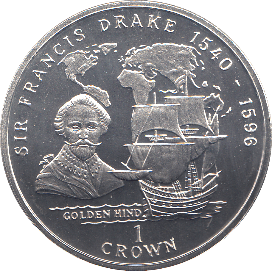 1996 ONE CROWN SIR FRANCIS DRAKE - WORLD COINS - Cambridgeshire Coins
