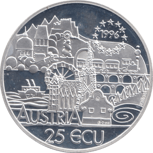 1996 SILVER PROOF 25 ECU AUSTRIA - SILVER WORLD COINS - Cambridgeshire Coins