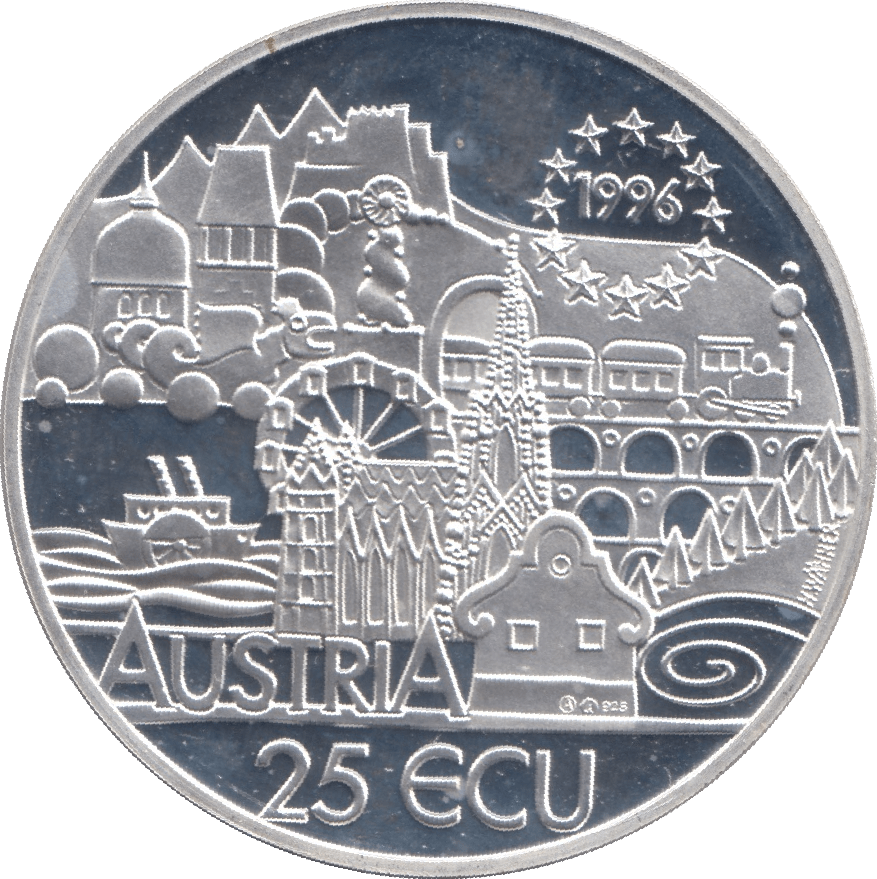 1996 SILVER PROOF 25 ECU AUSTRIA - SILVER WORLD COINS - Cambridgeshire Coins
