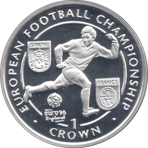 1996 SILVER PROOF EUROPEAN FOOTBALL CHAMPIONSHIP COMMEMORATIVE CROWN ISLE OF MAN - SILVER WORLD COINS - Cambridgeshire Coins