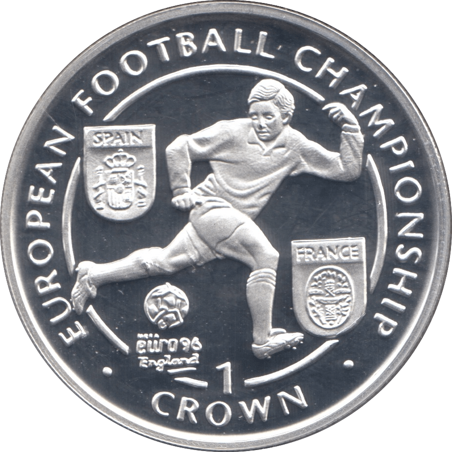 1996 SILVER PROOF EUROPEAN FOOTBALL CHAMPIONSHIP COMMEMORATIVE CROWN ISLE OF MAN - SILVER WORLD COINS - Cambridgeshire Coins