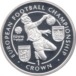 1996 SILVER PROOF EUROPEAN FOOTBALL CHAMPIONSHIP COMMEMORATIVE CROWN ISLE OF MAN - SILVER WORLD COINS - Cambridgeshire Coins