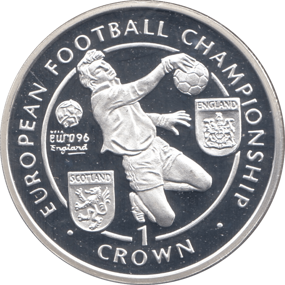 1996 SILVER PROOF EUROPEAN FOOTBALL CHAMPIONSHIP COMMEMORATIVE CROWN ISLE OF MAN - SILVER WORLD COINS - Cambridgeshire Coins
