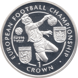 1996 SILVER PROOF EUROPEAN FOOTBALL CHAMPIONSHIP COMMEMORATIVE CROWN ISLE OF MAN - SILVER WORLD COINS - Cambridgeshire Coins