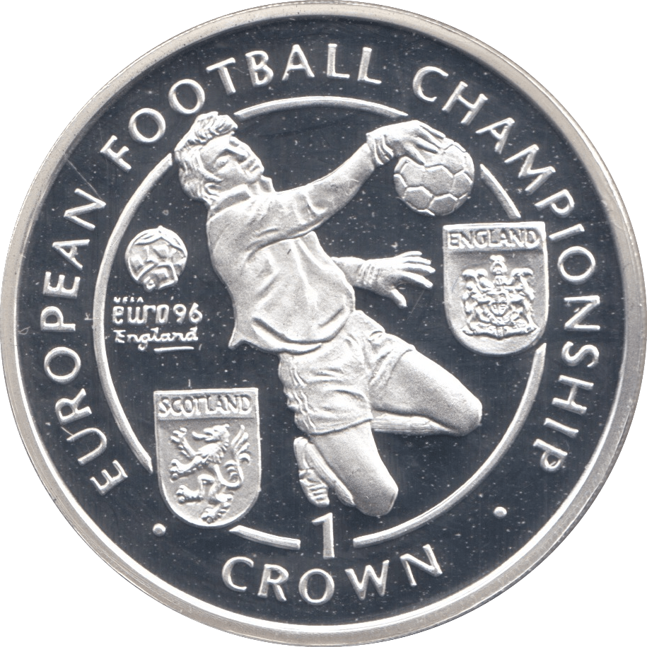 1996 SILVER PROOF EUROPEAN FOOTBALL CHAMPIONSHIP COMMEMORATIVE CROWN ISLE OF MAN - SILVER WORLD COINS - Cambridgeshire Coins
