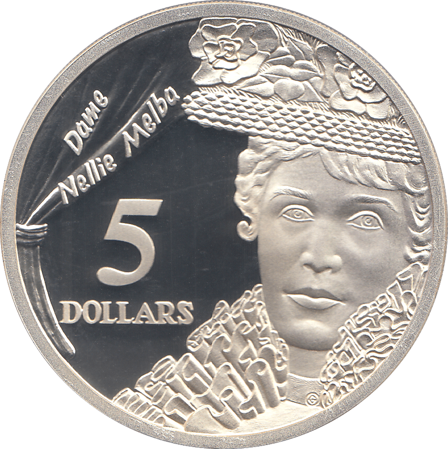 1996 SILVER PROOF FIVE DOLLARS AUSTRALIA DAME NELLIE MELBA - SILVER WORLD COINS - Cambridgeshire Coins