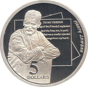 1996 SILVER PROOF FIVE DOLLARS AUSTRALIA HENRY LAWSON - SILVER WORLD COINS - Cambridgeshire Coins