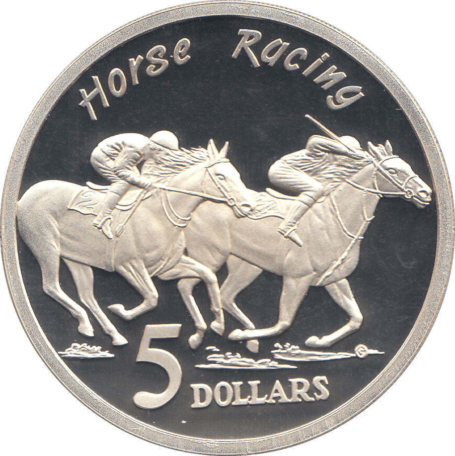 1996 SILVER PROOF FIVE DOLLARS AUSTRALIA HORSE RACING - SILVER WORLD COINS - Cambridgeshire Coins