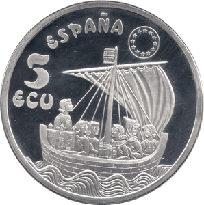 1996 SILVER PROOF FIVE ECU SPAIN - SILVER WORLD COINS - Cambridgeshire Coins
