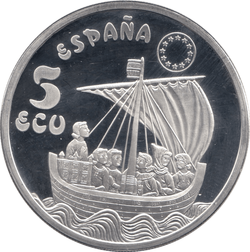 1996 SILVER PROOF FIVE ECU SPAIN - SILVER WORLD COINS - Cambridgeshire Coins