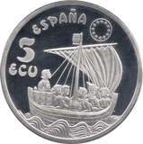 1996 SILVER PROOF FIVE ECU SPAIN - SILVER WORLD COINS - Cambridgeshire Coins