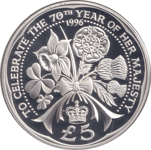 1996 SILVER PROOF FIVE POUNDS ALDERNEY - SILVER WORLD COINS - Cambridgeshire Coins