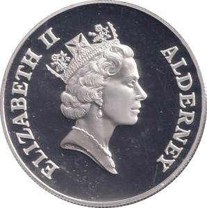 1996 SILVER PROOF FIVE POUNDS ALDERNEY - SILVER WORLD COINS - Cambridgeshire Coins