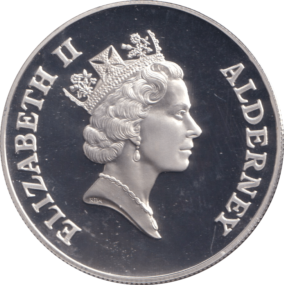 1996 SILVER PROOF FIVE POUNDS ALDERNEY - SILVER WORLD COINS - Cambridgeshire Coins