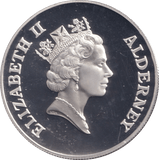 1996 SILVER PROOF FIVE POUNDS ALDERNEY - SILVER WORLD COINS - Cambridgeshire Coins