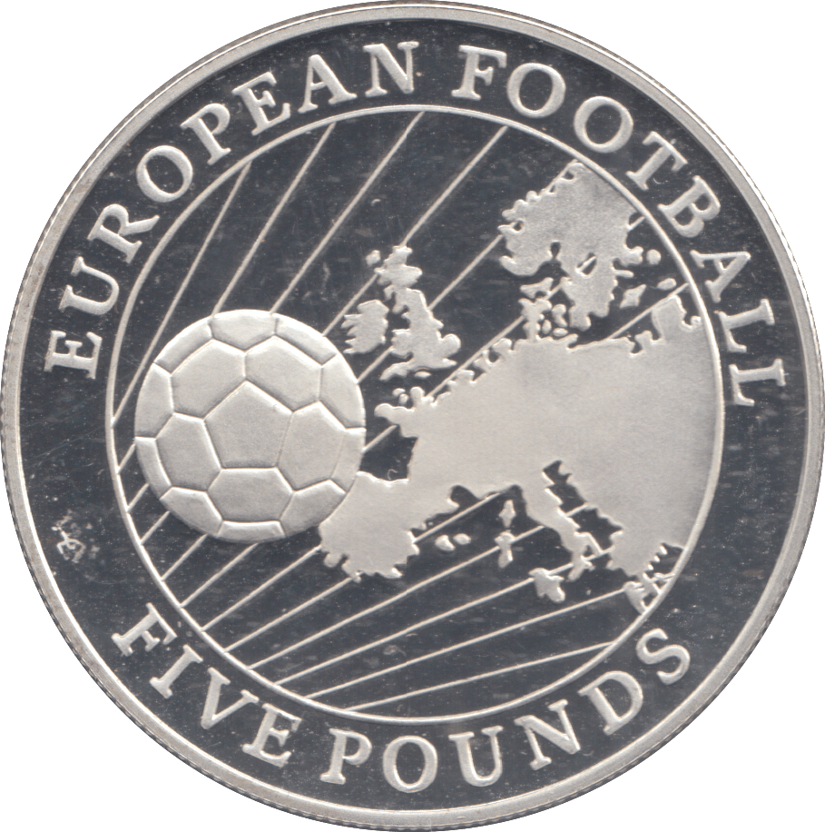 1996 SILVER PROOF FIVE POUNDS EUROPEAN FOOTBALL - 50P Silver Proof - Cambridgeshire Coins