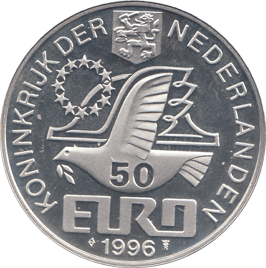 1996 SILVER PROOF NETHERLANDS 50 EUROS - WORLD COINS - Cambridgeshire Coins