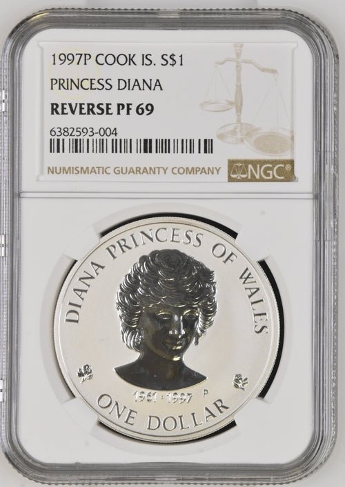 1997 $1 REVERSE SILVER PROOF COOK ISLAND PRINCESS DIANA ( NGC ) PF69 NGC  SILVER COINS Cambridgeshire Coins – Cambridgeshire Coins