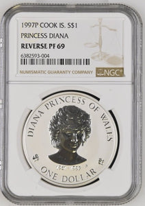 1997 $1 REVERSE SILVER PROOF COOK ISLAND PRINCESS DIANA ( NGC ) PF69 - NGC SILVER COINS - Cambridgeshire Coins