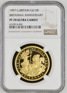 1997 £100 GOLD 1OZ BRITANNIA ANNIVERSARY ( NGC ) PF 70 ULTRA CAMEO - NGC GOLD COINS - Cambridgeshire Coins