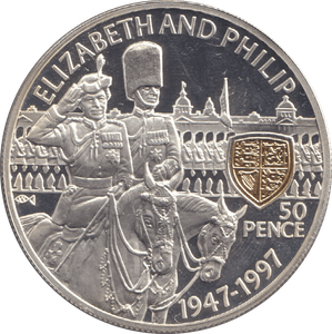 1997 FIFTY PENCE ELIZABETH AND PHILIP - WORLD COINS - Cambridgeshire Coins