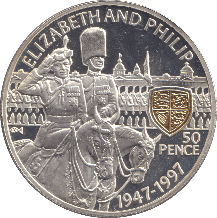 1997 FIFTY PENCE ELIZABETH AND PHILIP - WORLD COINS - Cambridgeshire Coins