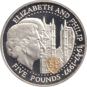 1997 FIVE POUNDS BAILIWICK OF GUERNSEY ELIZABETH AND PHILIP - SILVER WORLD COINS - Cambridgeshire Coins
