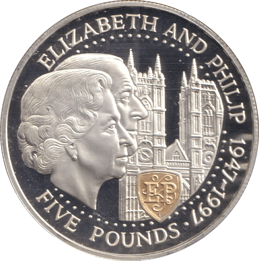 1997 FIVE POUNDS BAILIWICK OF GUERNSEY ELIZABETH AND PHILIP - SILVER WORLD COINS - Cambridgeshire Coins