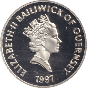 1997 FIVE POUNDS BAILIWICK OF GUERNSEY ELIZABETH AND PHILIP - SILVER WORLD COINS - Cambridgeshire Coins